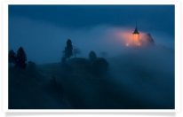 St. Primoz Lighted Church Dusk Fog