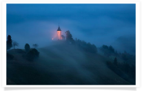 St. Primoz Lighted Church Hills Fog