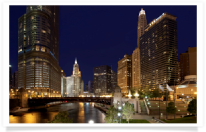 Skyline and Wrigley Building at Dusk