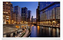 Chicago River and Walkway at Dusk